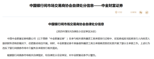 乐盈配资 多项行为违规 中金财富证券被交易商协会警告